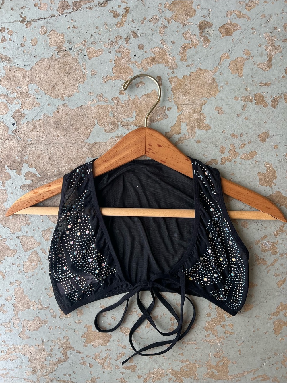 Y2K Bedazzled Mesh Dancer or Rave Tie Top